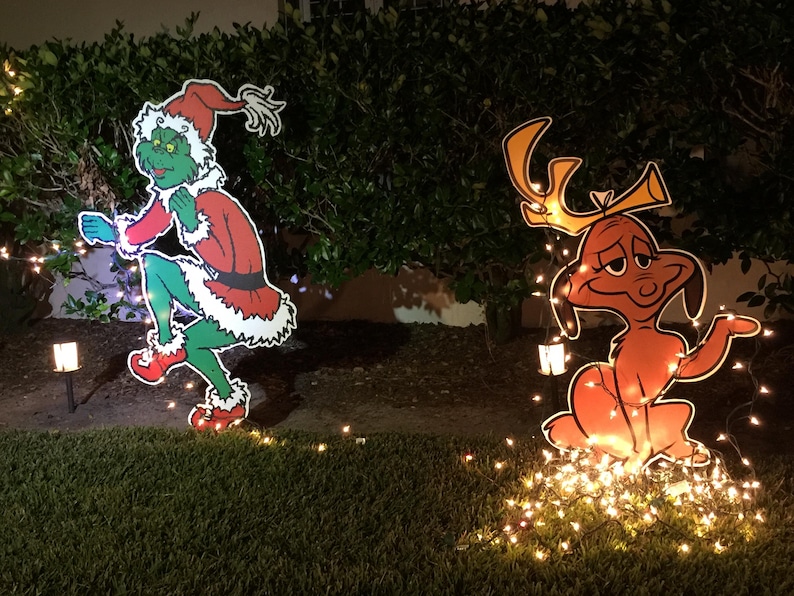 Grinch & Max stealing christmas lights yard art decoration  Etsy
