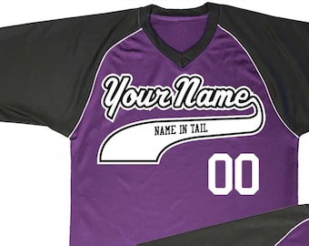 Economical V‑Neck Baseball Jersey with Flat‑Bottom Tail Logo, Custom Name and Number