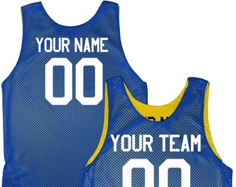 Custom Reversible Mini Mesh Basketball Jersey, Royal, Navy, Light Blue, White, Gold with Personalization