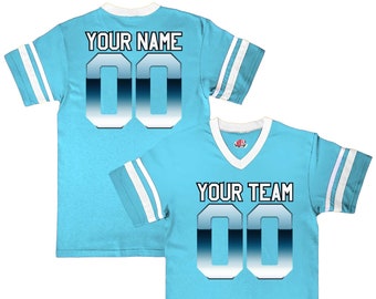 Stripe Sleeve Fan Wear Custom Football Jerseys with Chrome Print Design - includes Team Name, Player Name, Front and Back Player Number.