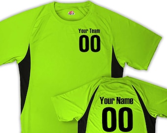 Cooling Side Stripe Short Sleeve Crew Custom Soccer Jersey printed with Team Name, Player Name and Numbers