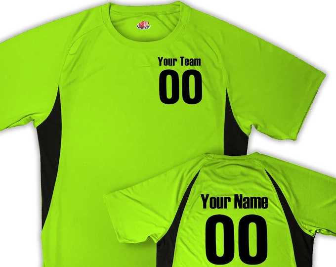 Cooling Side Stripe Short Sleeve Crew Custom Soccer Jersey printed with Team Name, Player Name and Numbers
