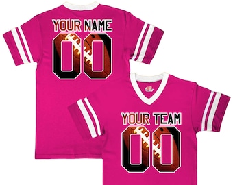Stripe Sleeve Fan Wear Custom Football Jerseys with Classy Football Print Design - includes Your Names and Numbers.