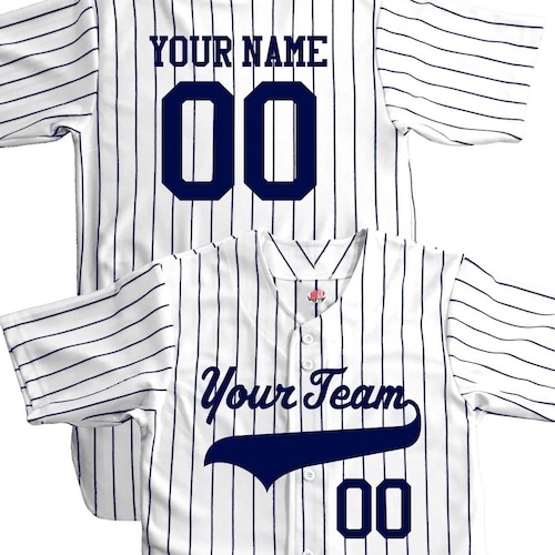 Custom Pinstriped Baseball Jersey Full Button Down White Etsy