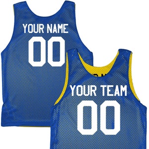 Royal Blue, Navy Blue, Light Blue, White, Gold | Custom Reversible Basketball Jersey | Tricot Mesh.  Team, Player Name & Numbers Reverse