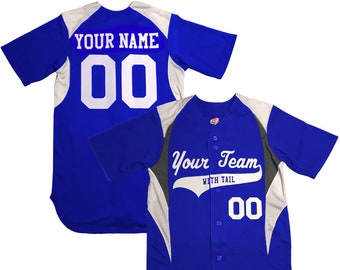 Custom 3 Color Baseball Jersey | Red, White, Royal, Navy, black and Graphite with 2 color Trim Personalized with your names and numbers