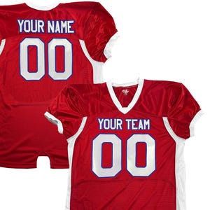 Custom Pro Fit Football Jersey, Personalized Name Number, Red White Blue Fan Apparel Red-White-Royal