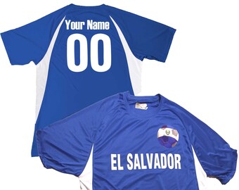 El Salvador Soccer Jersey El Salvadoran Shield Design Customized with Your Names and Numbers in Your choice of Popular Colors