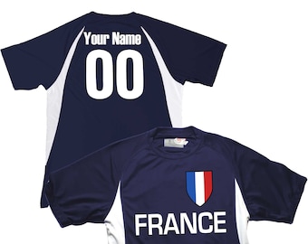 Custom France Soccer Jersey with French Shield Design and Personalized Player Name and Number