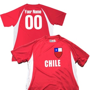 Chile Soccer Jersey Chilean Shield Design Customized with Your Names and Numbers in Your choice of Popular Colors