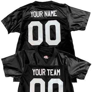 Black tricot mesh and dazzle fan football jersey with full front and back print names and numbers
