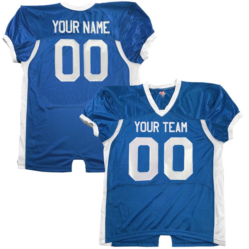 Custom Pro Fit Football Jersey, Personalized Name Number, Red White Blue Fan Apparel Royal-White