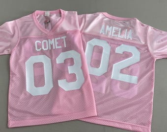 Custom Awareness Pink Football Jersey, Real Glitter Gold, Glitter Silver, Retro Vinyl Letters, Numbers
