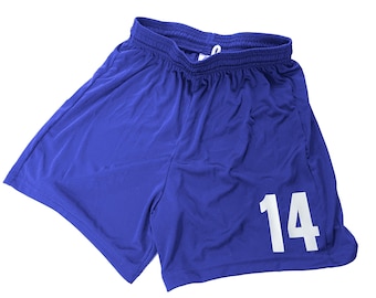 Shorter 5" Inseam Custom Soccer Shorts, Player Number Left Leg, Moisture Wicking Performance