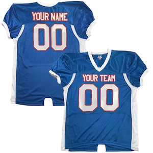 Custom Pro Fit Football Jersey, Personalized Name Number, Red White Blue Fan Apparel Royal-White-Red