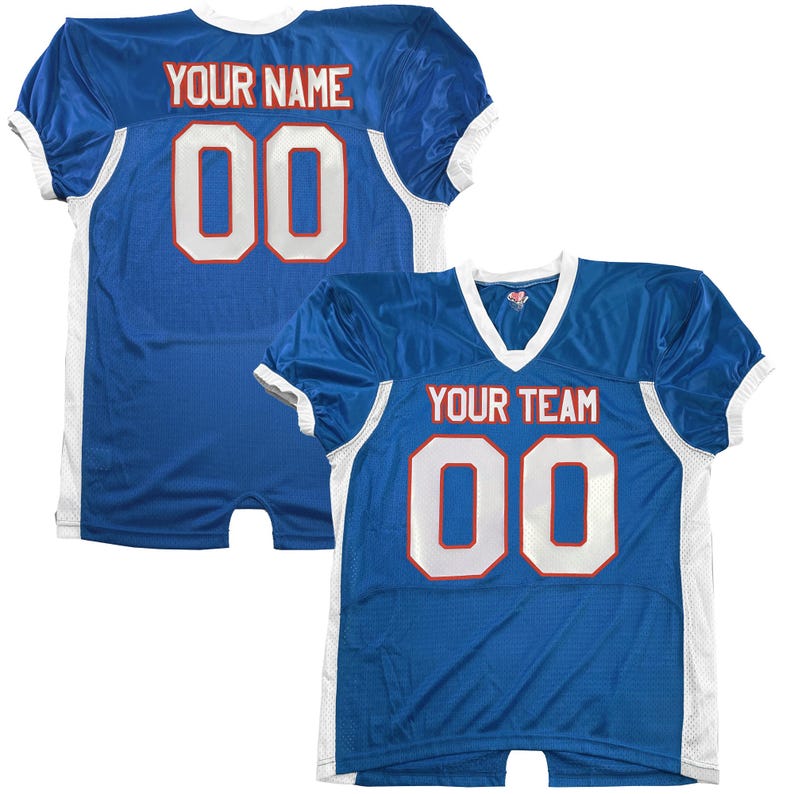 Custom Pro Fit Football Jersey, Personalized Name Number, Red White Blue Fan Apparel Royal-White-Red