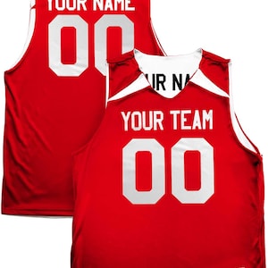 Red White and Blue Reversible Custom Basketball Uniform | Lightweight Shoulder Wedge Jersey with Team Name, Player Name and Numbers