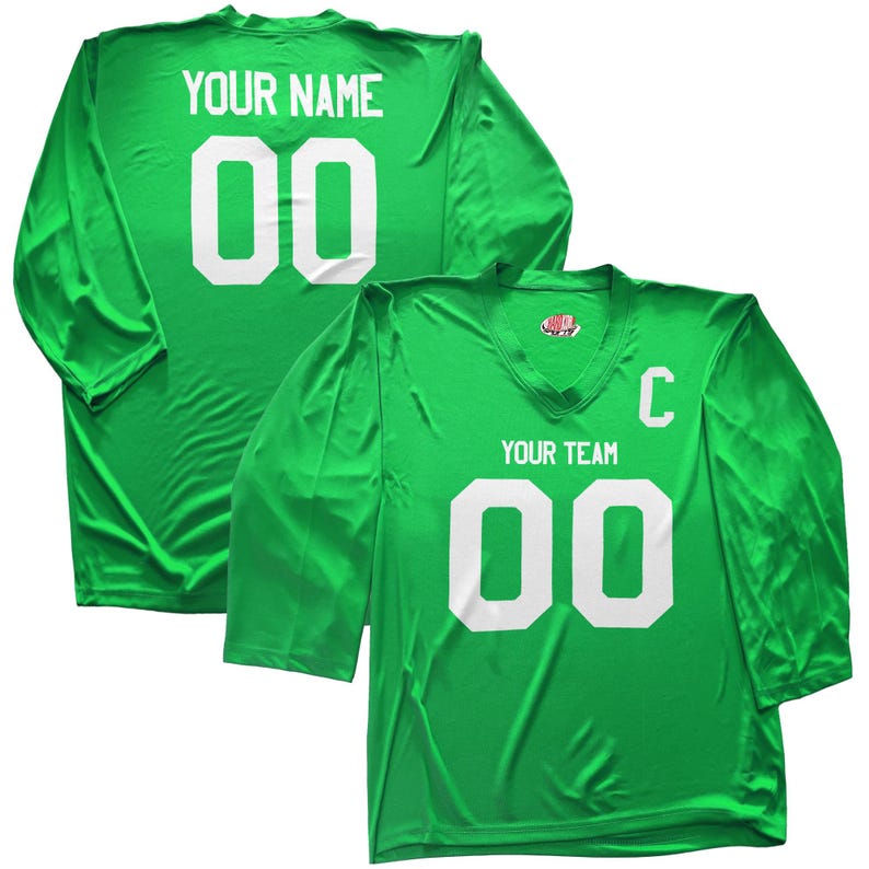 Camiseta de hockey personalizada con nombre y número para jóvenes y adultos. Regalo ideal. Impresión económica en vinilo. Kelly Full Print