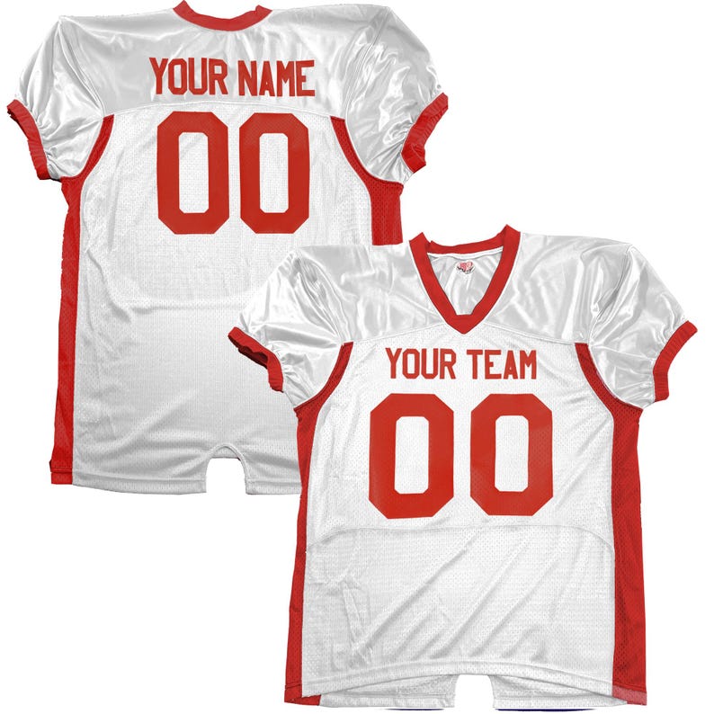Custom Pro Fit Football Jersey, Personalized Name Number, Red White Blue Fan Apparel White-Red