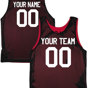 Scarlet Red, Black, Charcoal, Gold and White | Custom Reverse Basketball Jersey | Tricot Mesh.  Team, Player Name, Numbers Both Sides