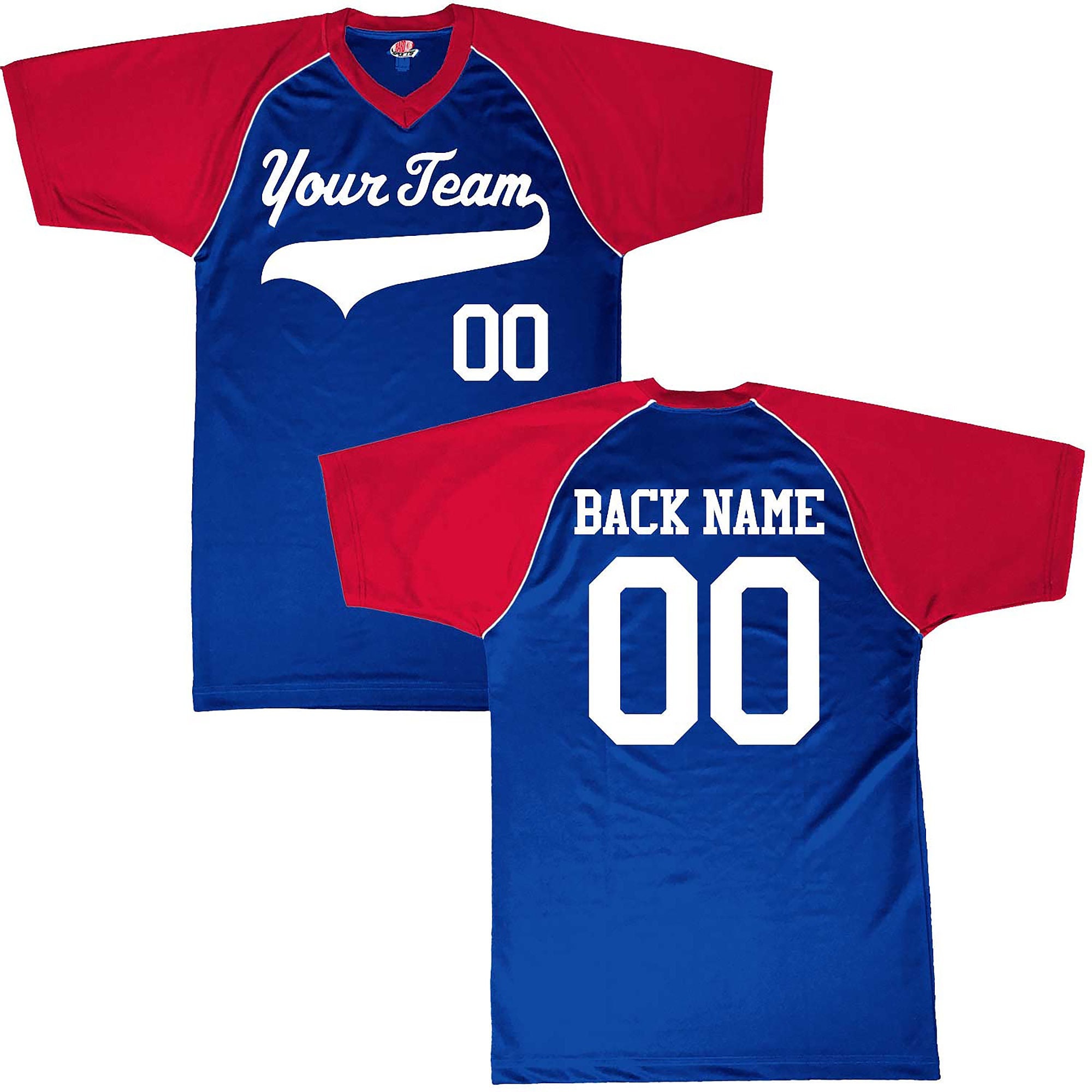 3-Color Economical Custom Baseball Jersey | USA Colors Red, White, Navy & Royal Blue | Custom Jersey with Team, Player, Numbers
