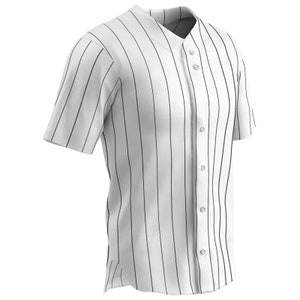 Custom Pinstriped Baseball Jersey Full Button Down, White with VERY DARK Navy Blue Pinstripes Personalized Jersey with Team, Player, Number image 7