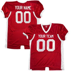Custom Pro Fit Football Jersey, Personalized Name Number, Red White Blue Fan Apparel Red-White