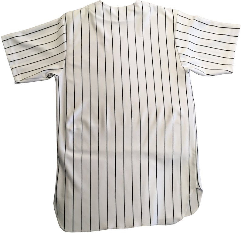 Custom Pinstriped Baseball Jersey Full Button Down, White with Black Pinstripes Personalized Jersey with your Team, Player, Numbers image 8