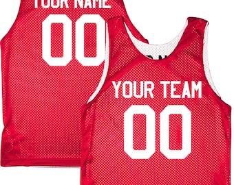 Scarlet and White Reversible Basketball Jersey with Numbers‑Only or Full Custom Vinyl Personalization Options