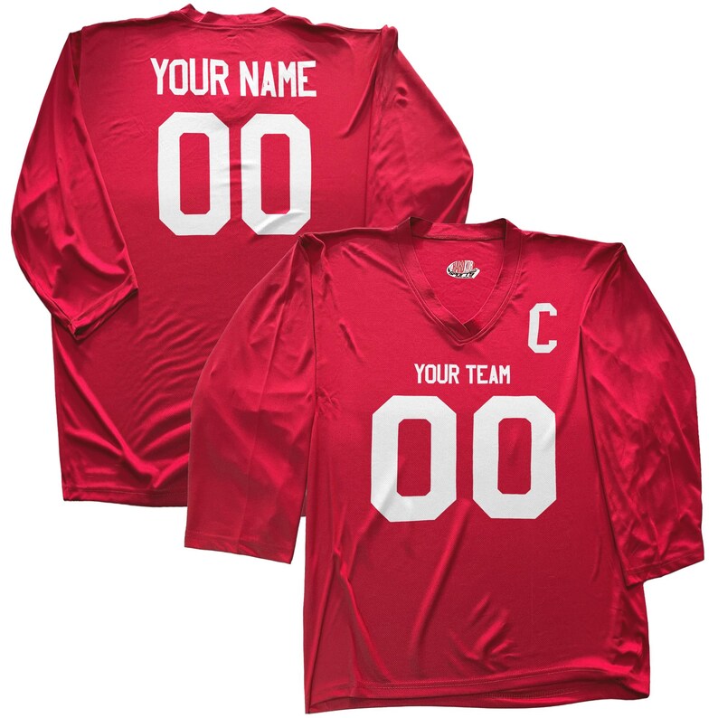 Camiseta de hockey personalizada con nombre y número para jóvenes y adultos. Regalo ideal. Impresión económica en vinilo. Red Full Print