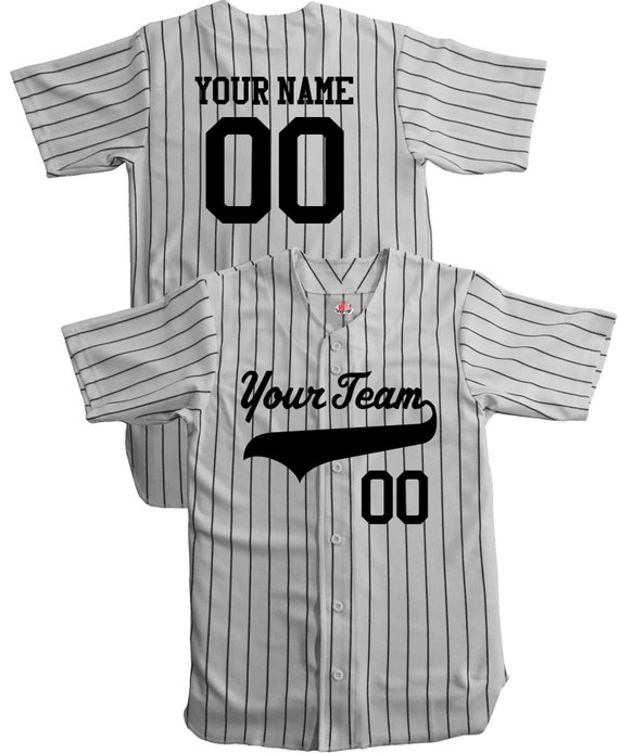 Custom Pinstriped Baseball Jersey Full Button Down White 