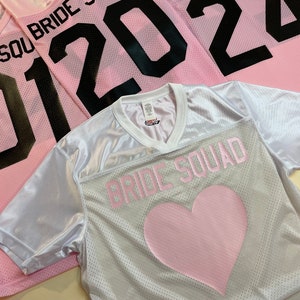 Football Themed Wedding Custom Pink Football Jersey Customized with your names,  save the date, Bachelorette party or  Guest signing jersey