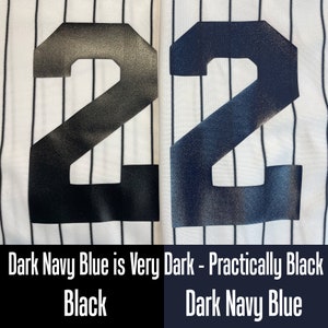 Custom Pinstriped Baseball Jersey Full Button Down, White with VERY DARK Navy Blue Pinstripes Personalized Jersey with Team, Player, Number image 2