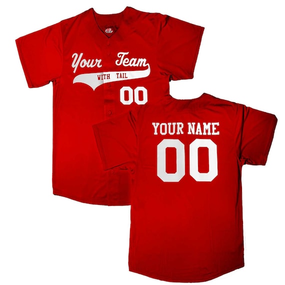 Full Button Custom Baseball Jersey Solid Colors Red White & 