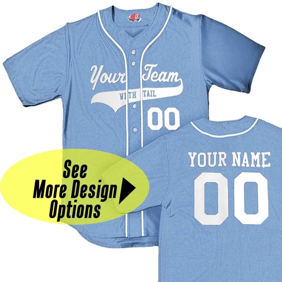 Personalized Light Blue Baseball Jersey With White Piping 