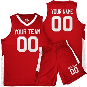 Custom Basketball Jerseys Red, Black, White and Blue Home and Away Old School Style includes Team Name, Player Name and Player Number image 2