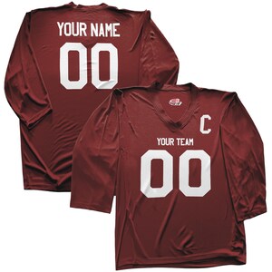 Camiseta de hockey personalizada con nombre y número para jóvenes y adultos. Regalo ideal. Impresión económica en vinilo. Maroon Full Print
