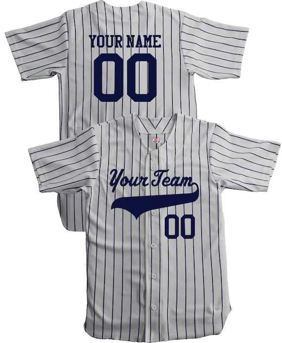 Custom Baseball Jersey Navy Blue Pinstripe Baseball Uniform 