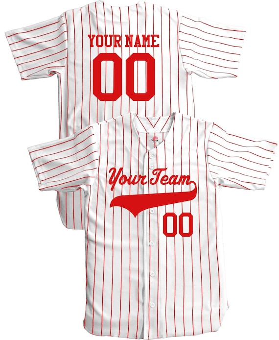 Custom Pinstriped Baseball Jersey Full Button Down White 