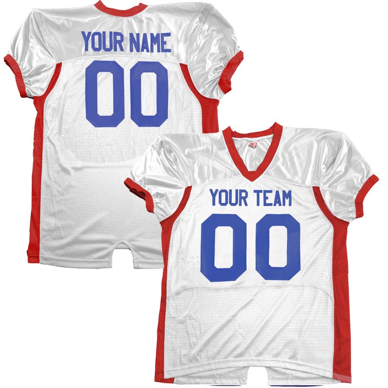 Custom Pro Fit Football Jersey, Personalized Name Number, Red White Blue Fan Apparel White-Royal-Red
