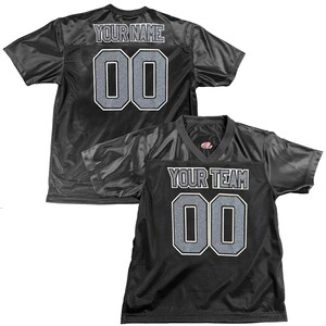 Camiseta de fútbol negra personalizada, opciones personalizadas, nombres, números, 1 o 2 colores, logotipo y números en las mangas. Glitter Silver/White