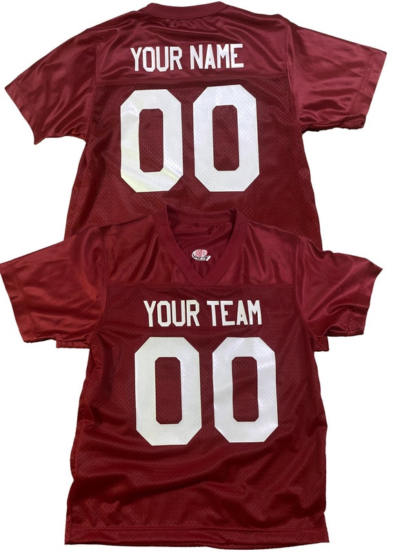 Maroon Red Football Fan Jersey, Authentic Heatset Vinyl, Logos, Sleeve Number, Artwork, Name, Number