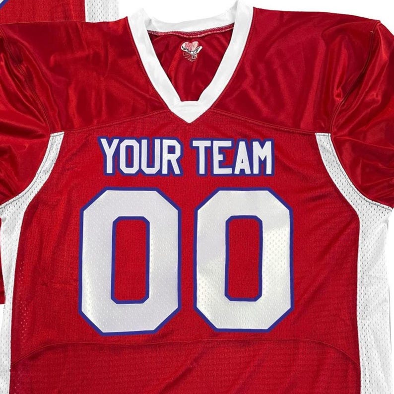 Custom Pro Fit Football Jersey, Personalized Name Number, Red White Blue Fan Apparel Red-Wh-Royal|Front