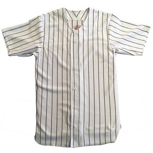 Custom Pinstriped Baseball Jersey Full Button Down, White with VERY DARK Navy Blue Pinstripes Personalized Jersey with Team, Player, Number image 8