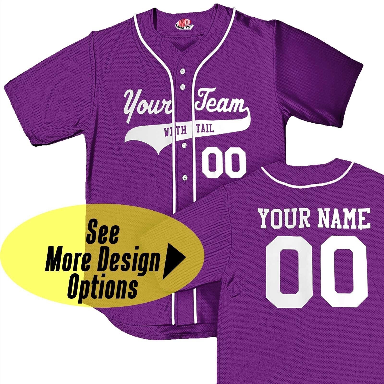 purple and white baseball shirt