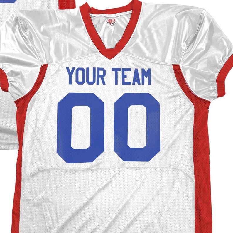 Custom Pro Fit Football Jersey, Personalized Name Number, Red White Blue Fan Apparel Wht-Roy-Red|Front