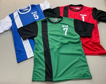 Soccer Jersey, Custom Kids Personalized Team Name, Player Number, Stripe, Durable Vinyl Lettering