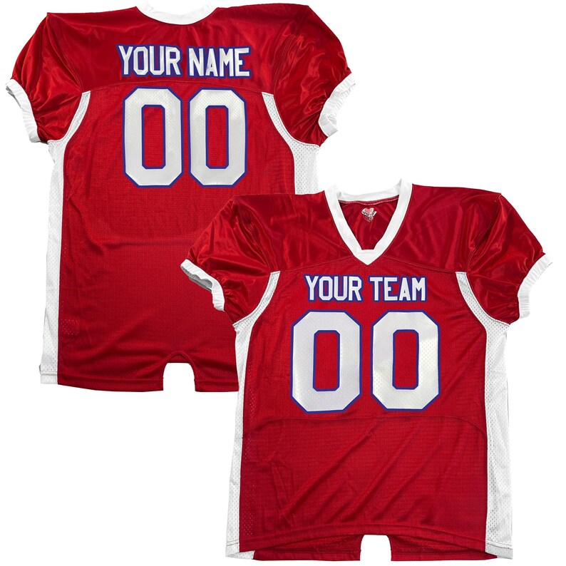 Custom Pro Fit Football Jersey, Personalized Name Number, Red White Blue Fan Apparel Red-White-Royal