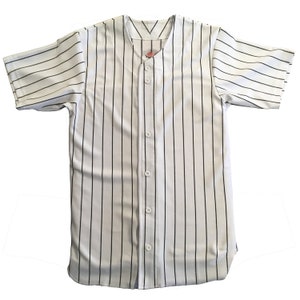 Custom Pinstriped Baseball Jersey Full Button Down, White with Black Pinstripes Personalized Jersey with your Team, Player, Numbers image 7