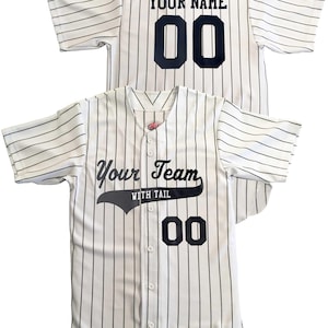 Custom Pinstripe Baseball Jersey – Double Knit, Knitted Pinstripes, Name, Number, Classic Script Tail Logo